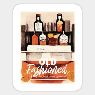 Old Fashioned Retro Poster Homebar Bar Prints, Vintage Drinks, Recipe, Wall Art Sticker